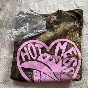 STAYKATION - Camo + Pink hot mess at heart tshirt